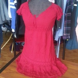 Deep Red Max Studio Crochet Ruffle Midi Sun Dress